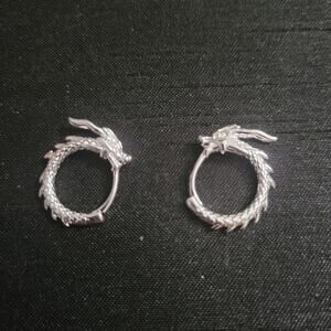 Silver tone dragon mini hoop earrings